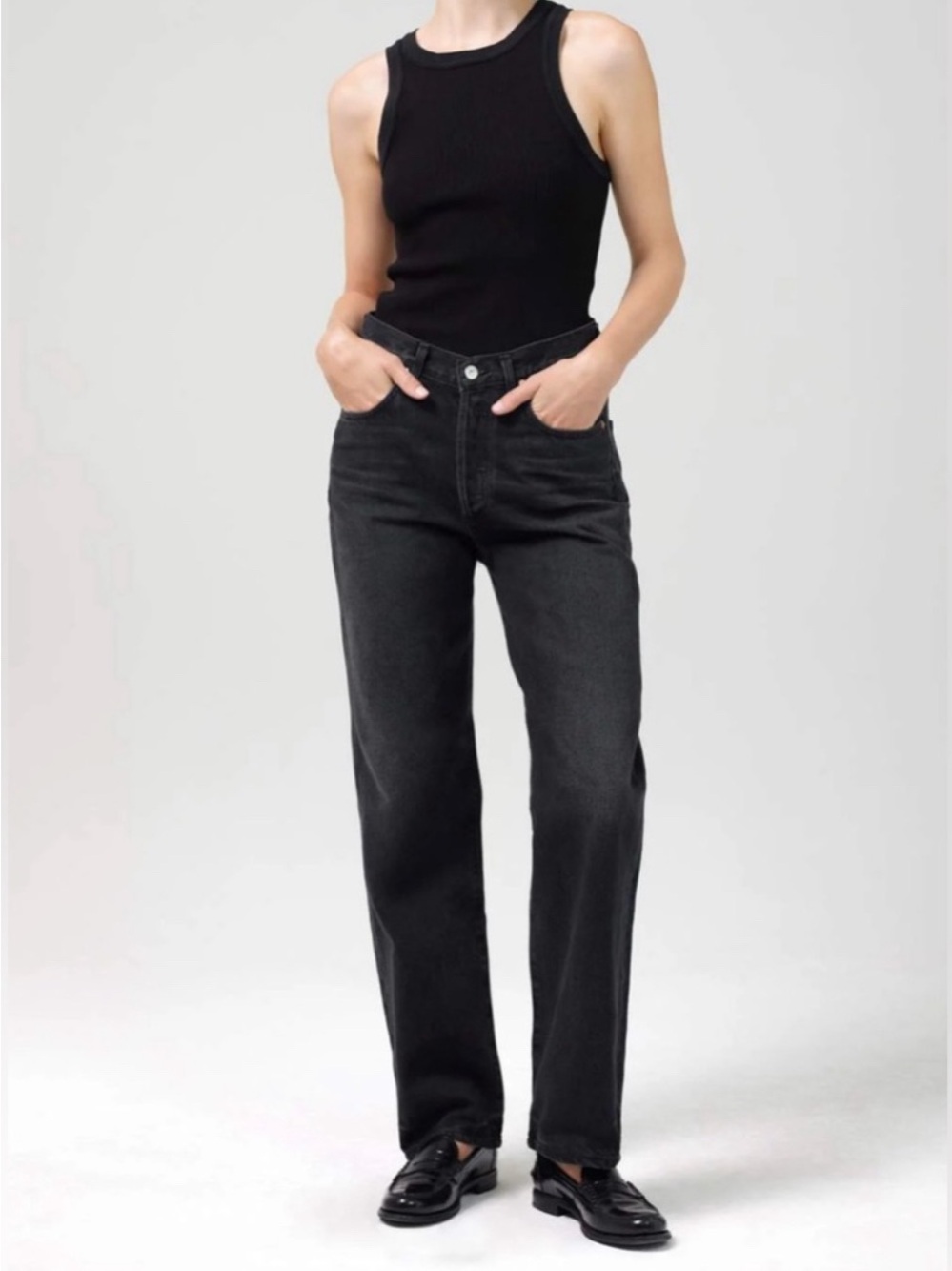 Citizen of Humanity Elle V-Front Black Jeans Nightfall Button Fly size 30